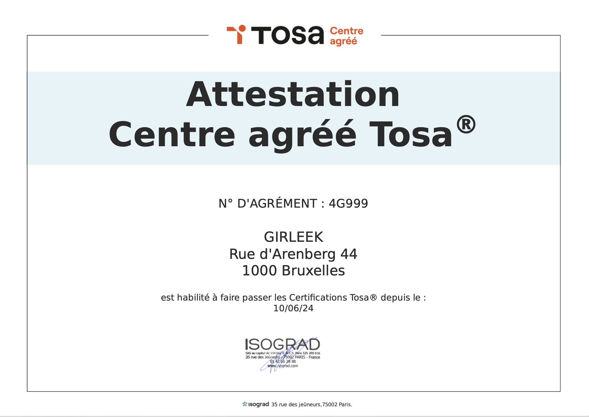 TOSA-accreditation